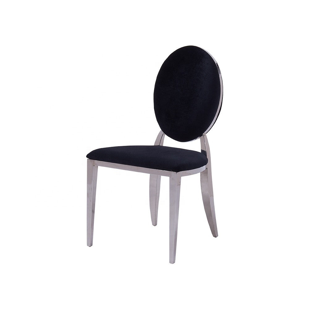 Lot 4 Chaises Salle à Manger Médaillon Velours Noir Pieds Chrome 50x52x108cm