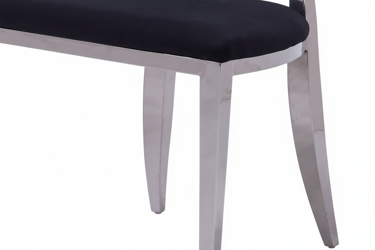 Lot 4 Chaises Salle à Manger Médaillon Velours Noir Pieds Chrome 50x52x108cm