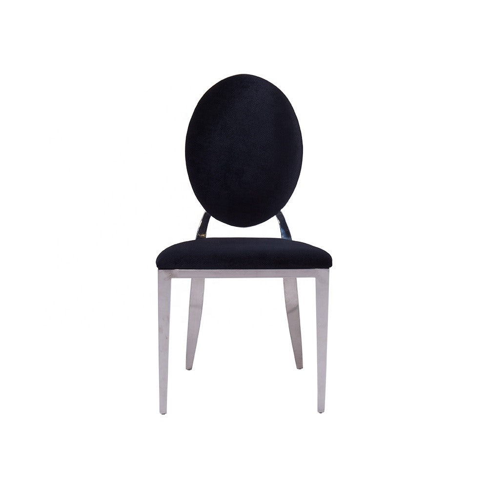 Lot 4 Chaises Salle à Manger Médaillon Velours Noir Pieds Chrome 50x52x108cm