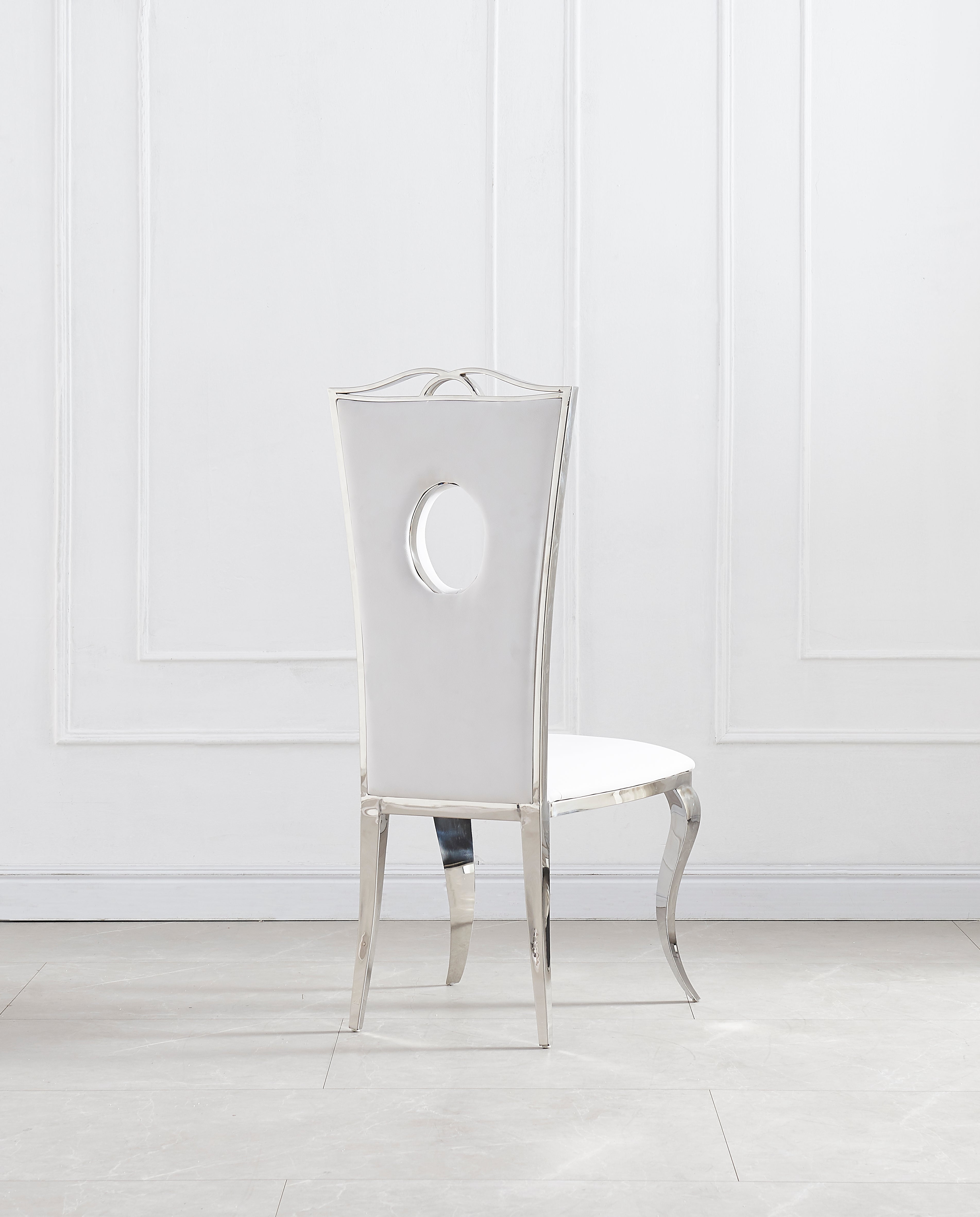 Lot de 4 Chaises baroque ROYAL Chrome Simili BLANC