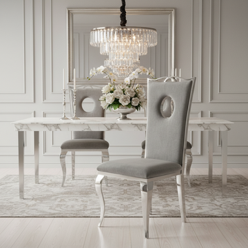 Lot de 4 Chaises baroque ROYAL Chrome Velours Gris