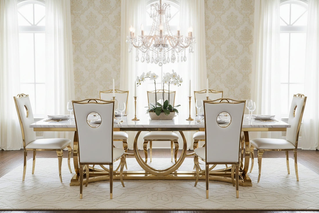 Lot de 4 Chaises Baroque ROYAL Gold Simili Blanc