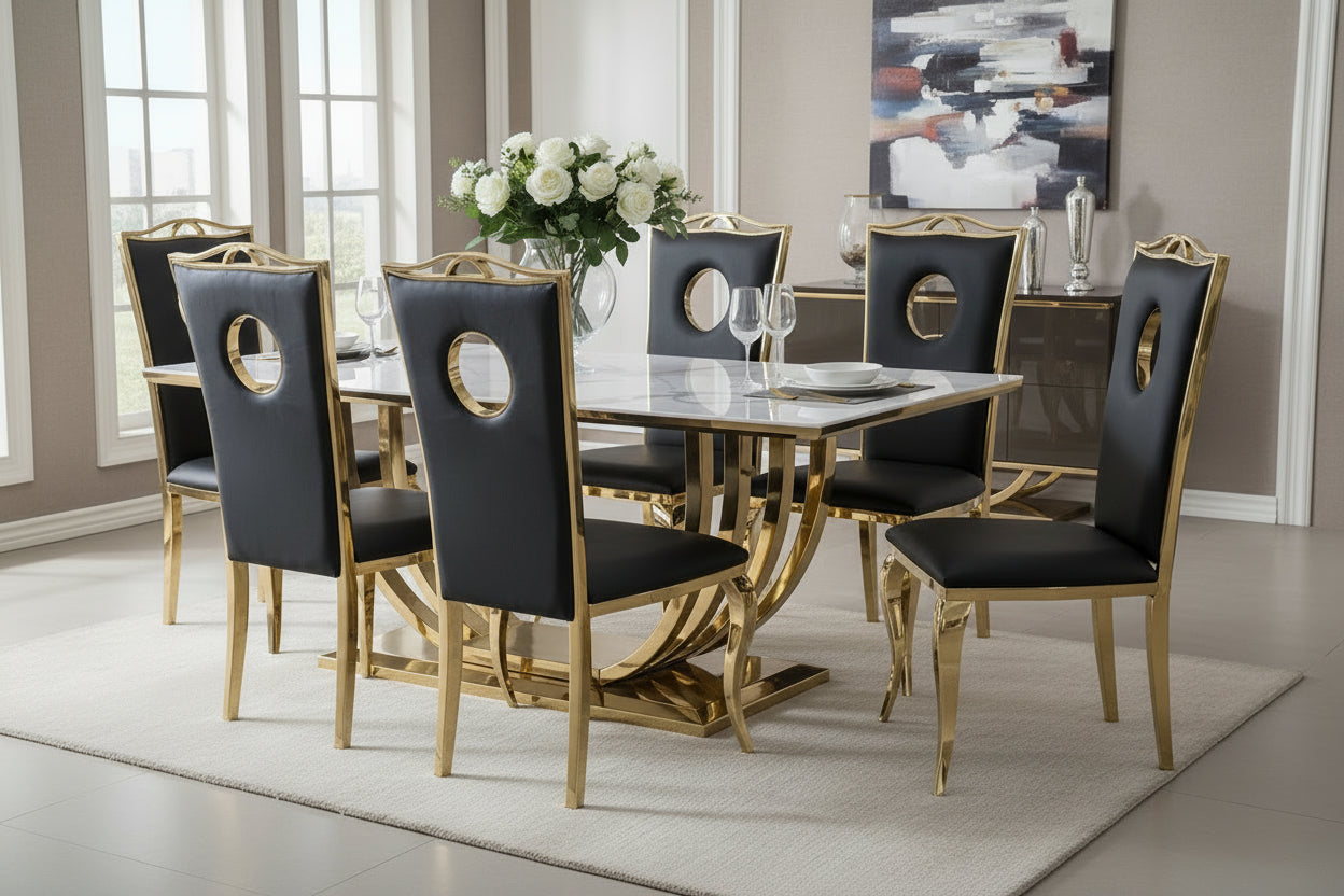 Lot de 4 Chaises Baroque ROYAL Gold Simili Noir