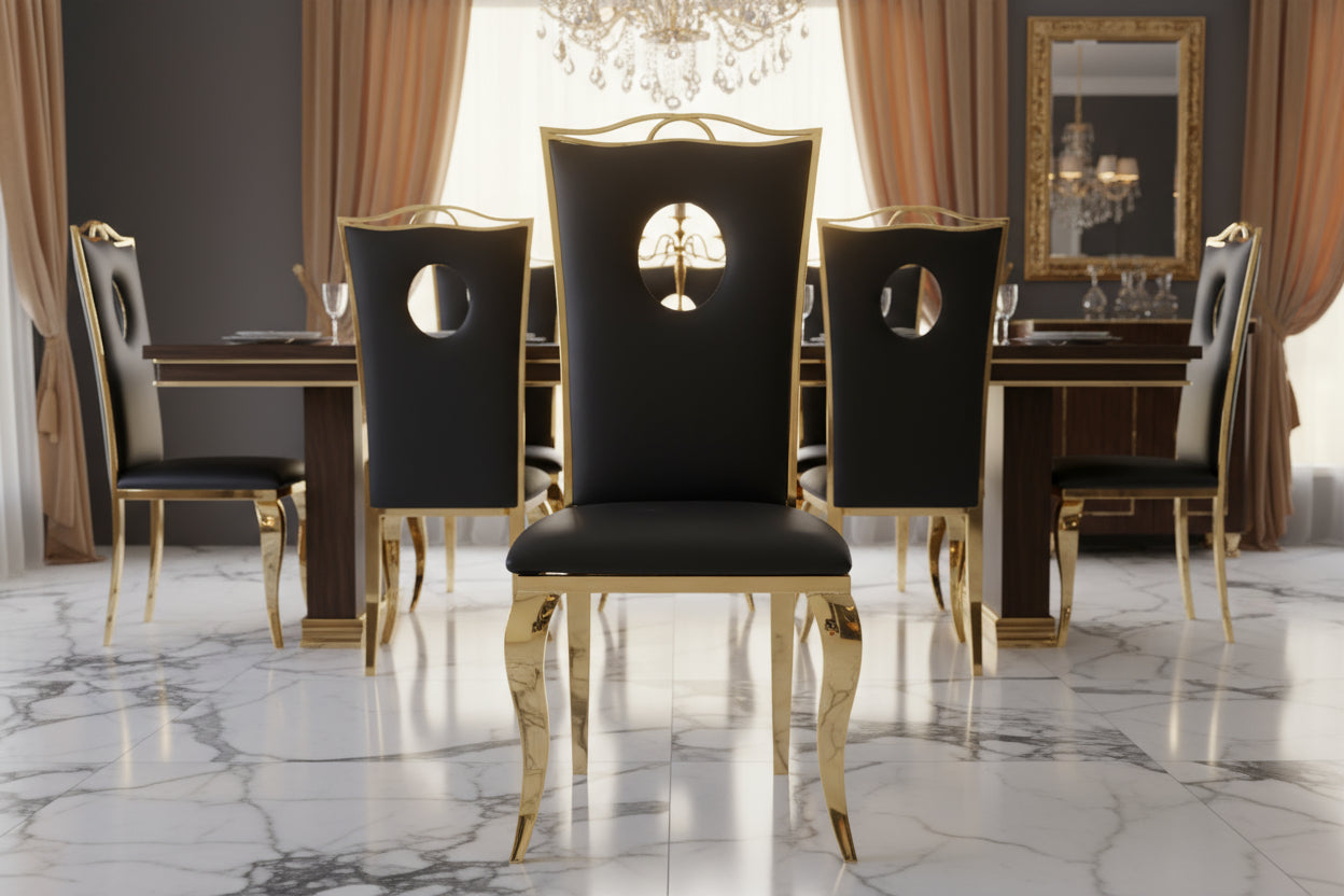 Lot de 4 Chaises Baroque ROYAL Gold Simili Noir