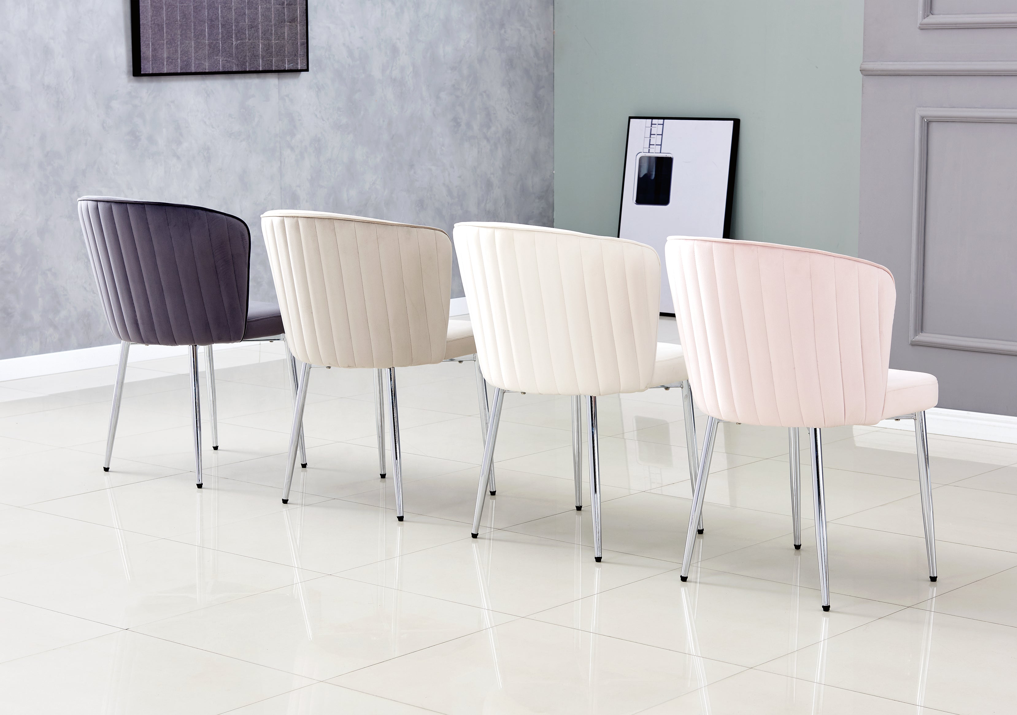 Lot de 2 chaises moderne DIANA chrome velours