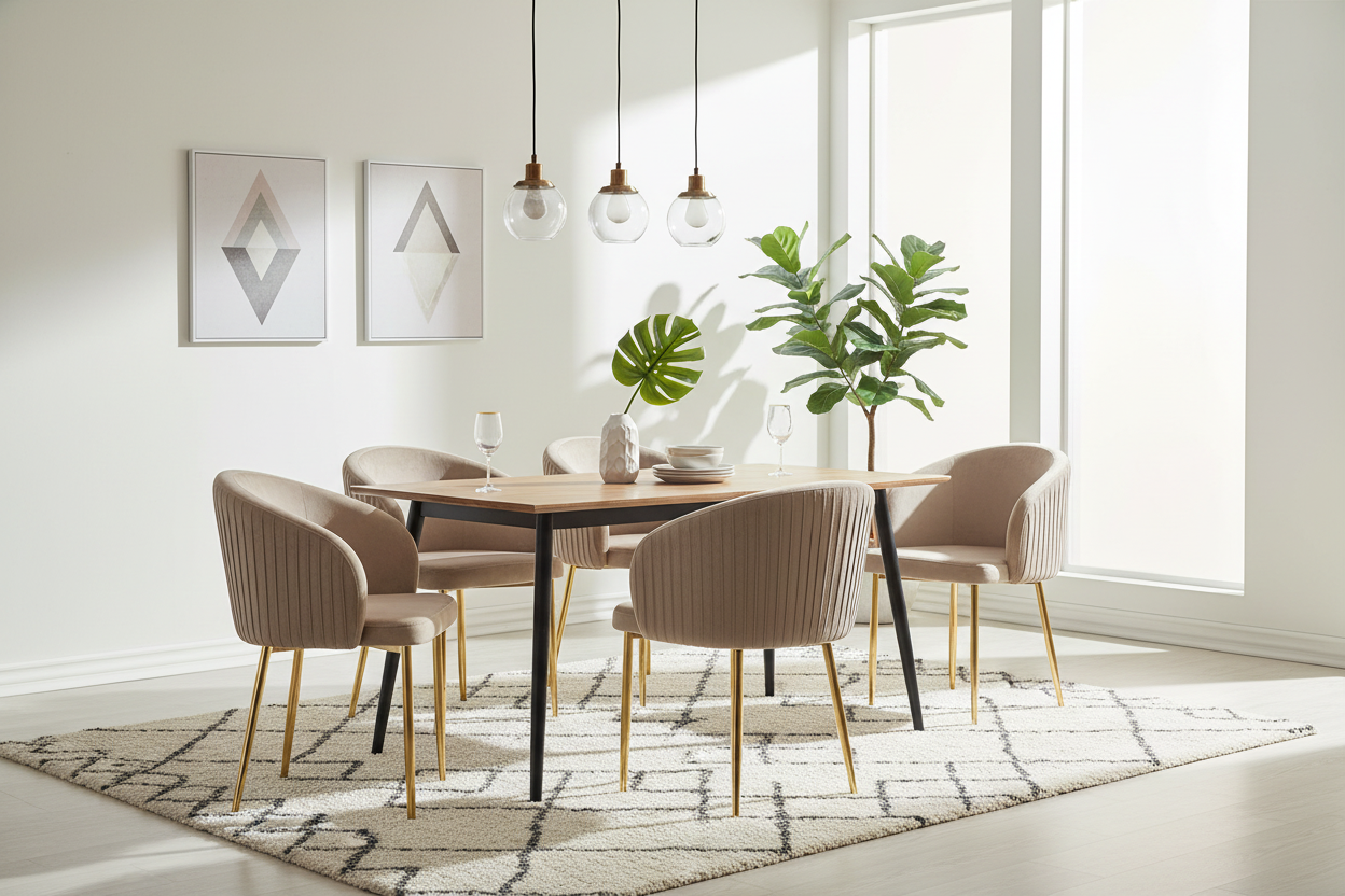 Lot 2 Chaises Salle à Manger Carlita Accoudoirs Velours Taupe Pieds Gold 44,5x50x80cm
