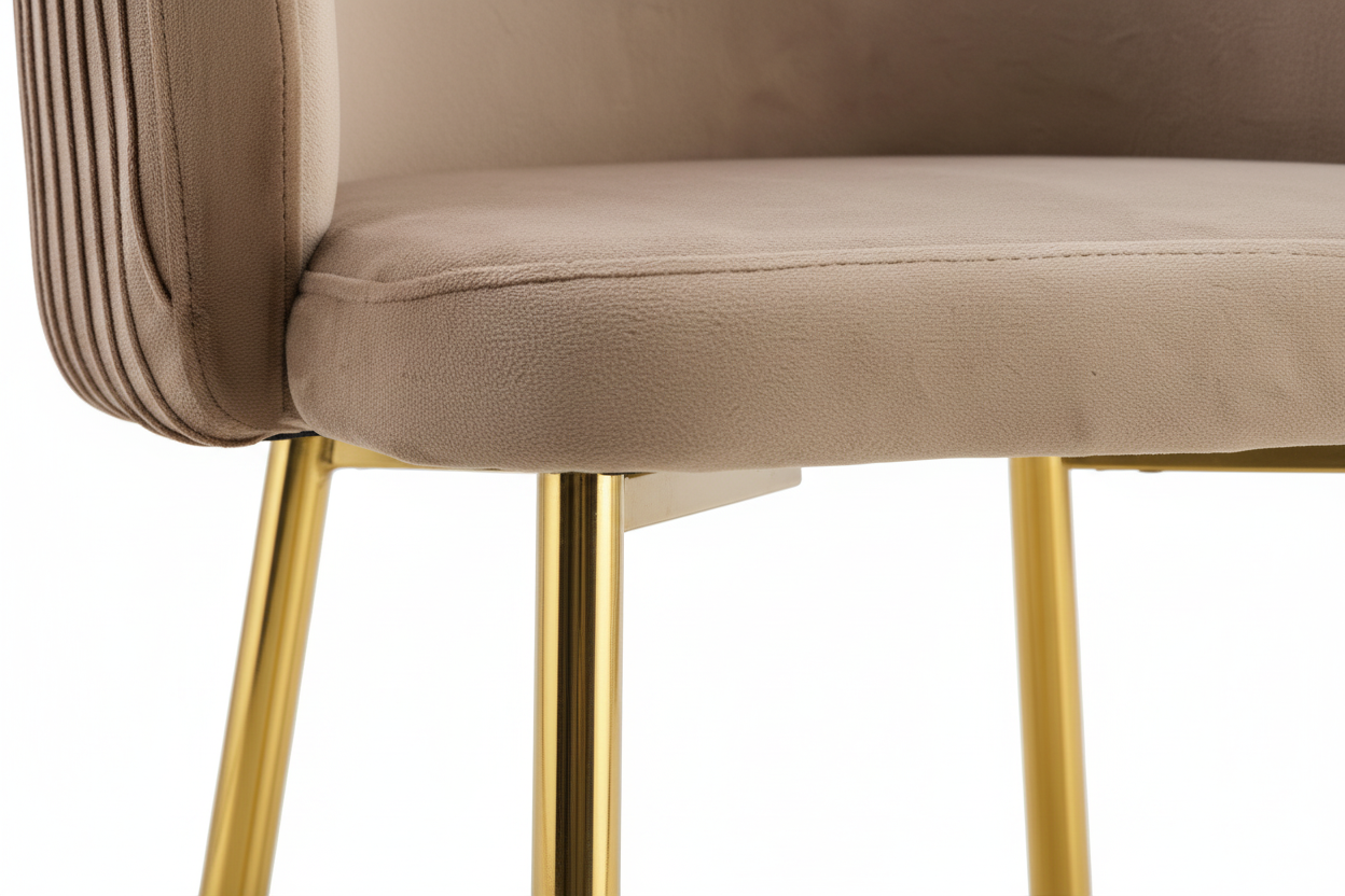 Lot 2 Chaises Salle à Manger Carlita Accoudoirs Velours Taupe Pieds Gold 44,5x50x80cm