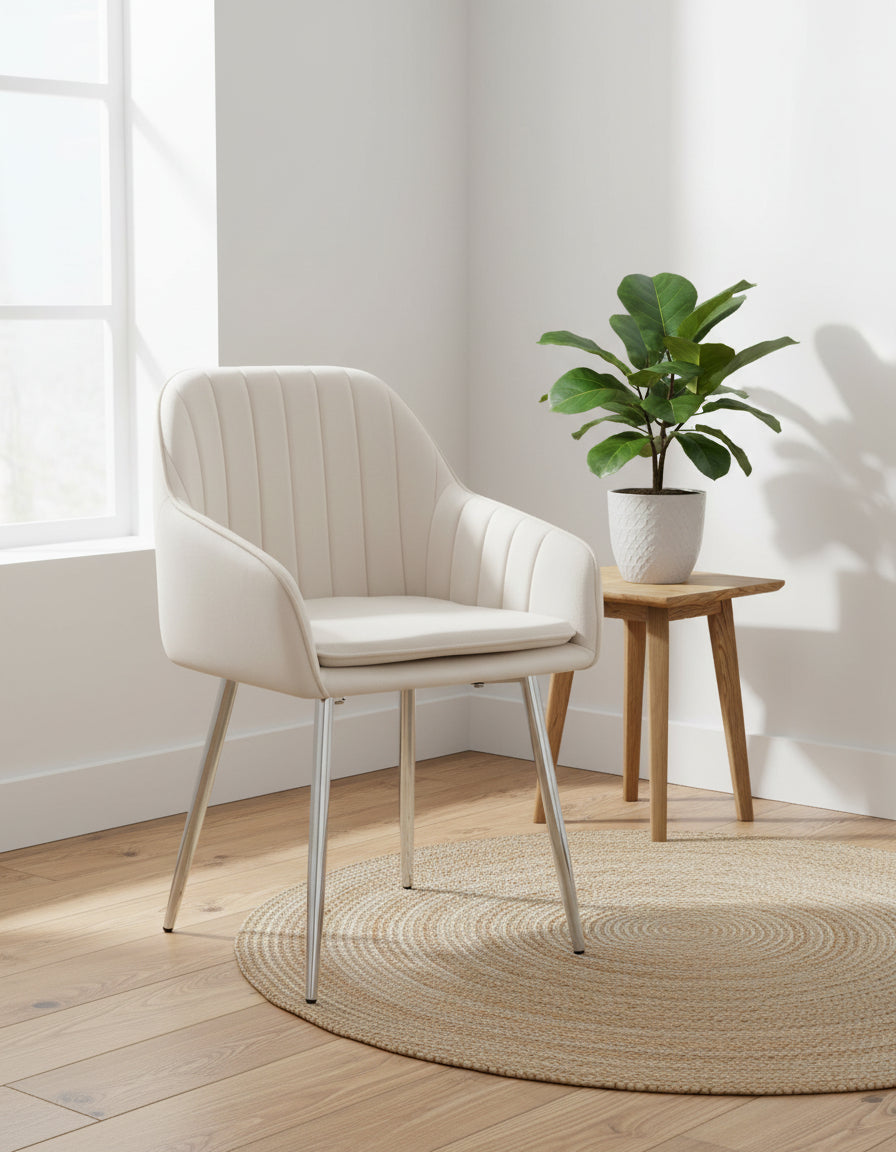 Lot 2 Chaises Salle à Manger Velours Beige Pieds Chrome 45x46x82cm – PAMS