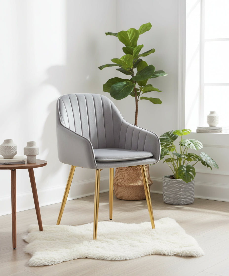 Lot 2 Chaises Salle à Manger Velours Gris Pieds Gold 50x55x85cm - PAMS