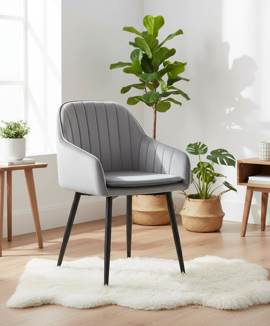 Lot de 2 Chaises salle à manger pied Noir Velours Gris - PAMS