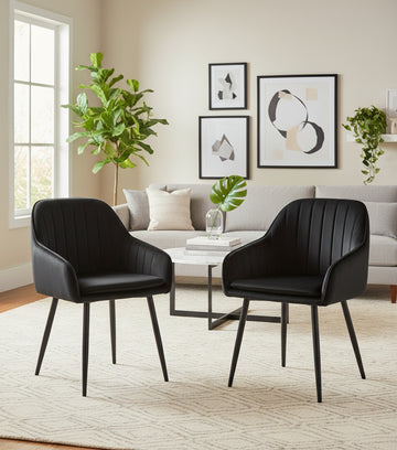 Lot de 2 Chaises Salle à Manger Velours Noir Pieds Métal Noir - PAMS