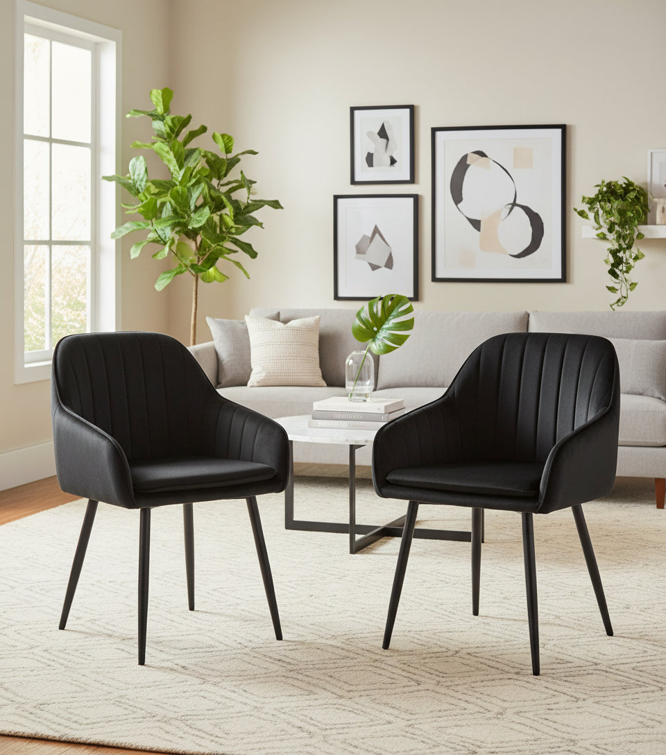 Lot de 2 Chaises Salle à Manger Velours Noir Pieds Métal Noir - PAMS