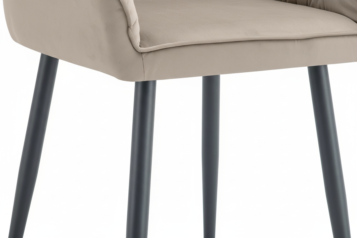 Lot 2 Chaises Salle à Manger Jade Accoudoirs Velours Taupe Pieds Métal Noir 53,5x53x84cm