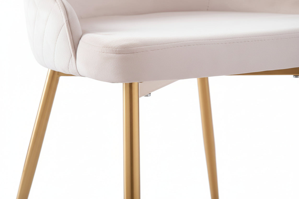 Lot 2 Chaises Salle à Manger Hilton Velours Beige Pieds Gold