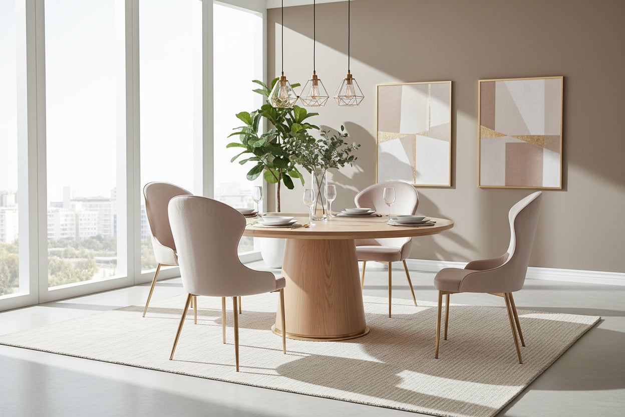Lot 2 Chaises Salle à Manger Hilton Velours Beige Pieds Gold