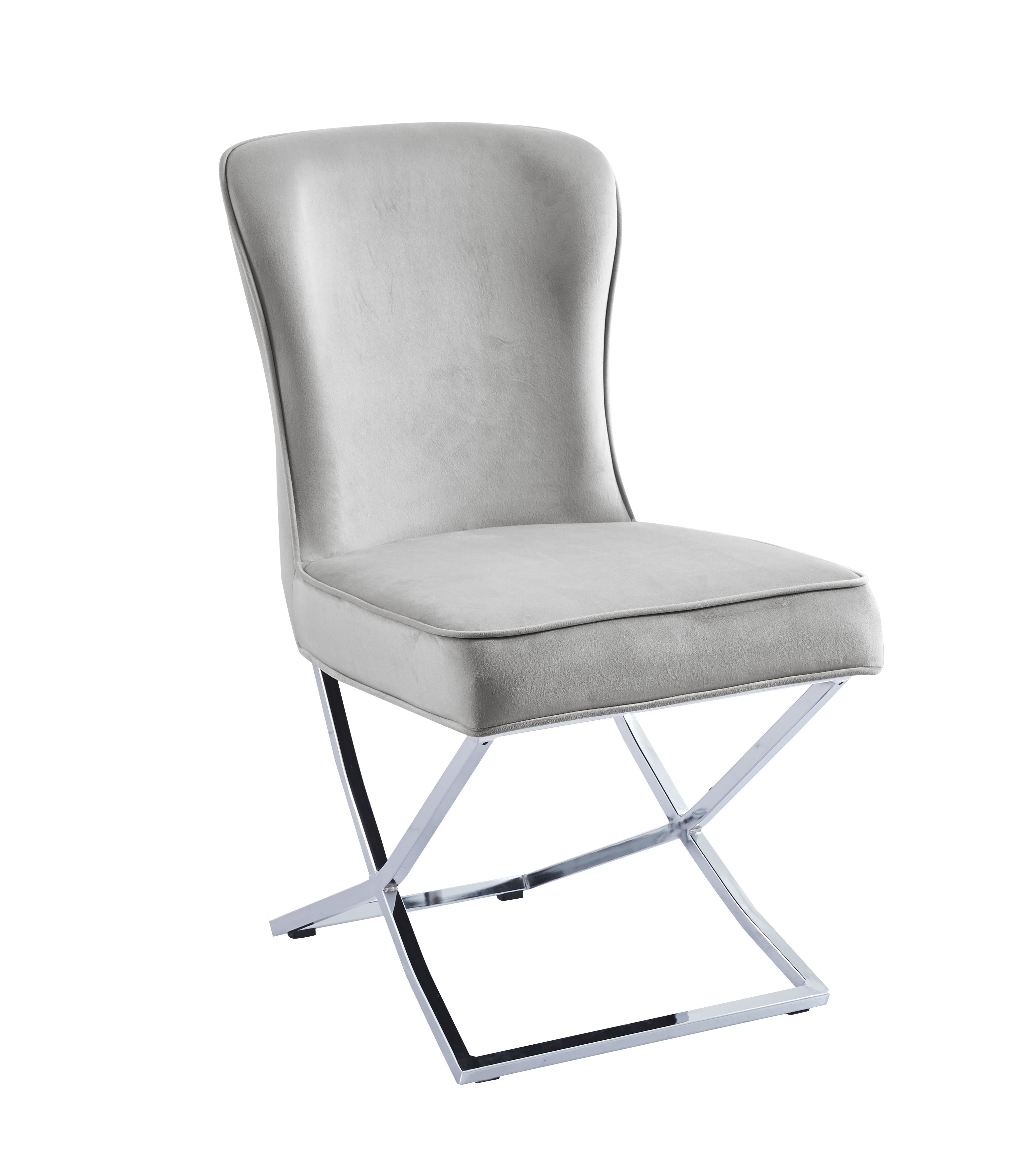 Lot 2 Chaises Salle à Manger Gabrielle Capitonnées Velours Gris Pieds Chrome 59x52x95cm