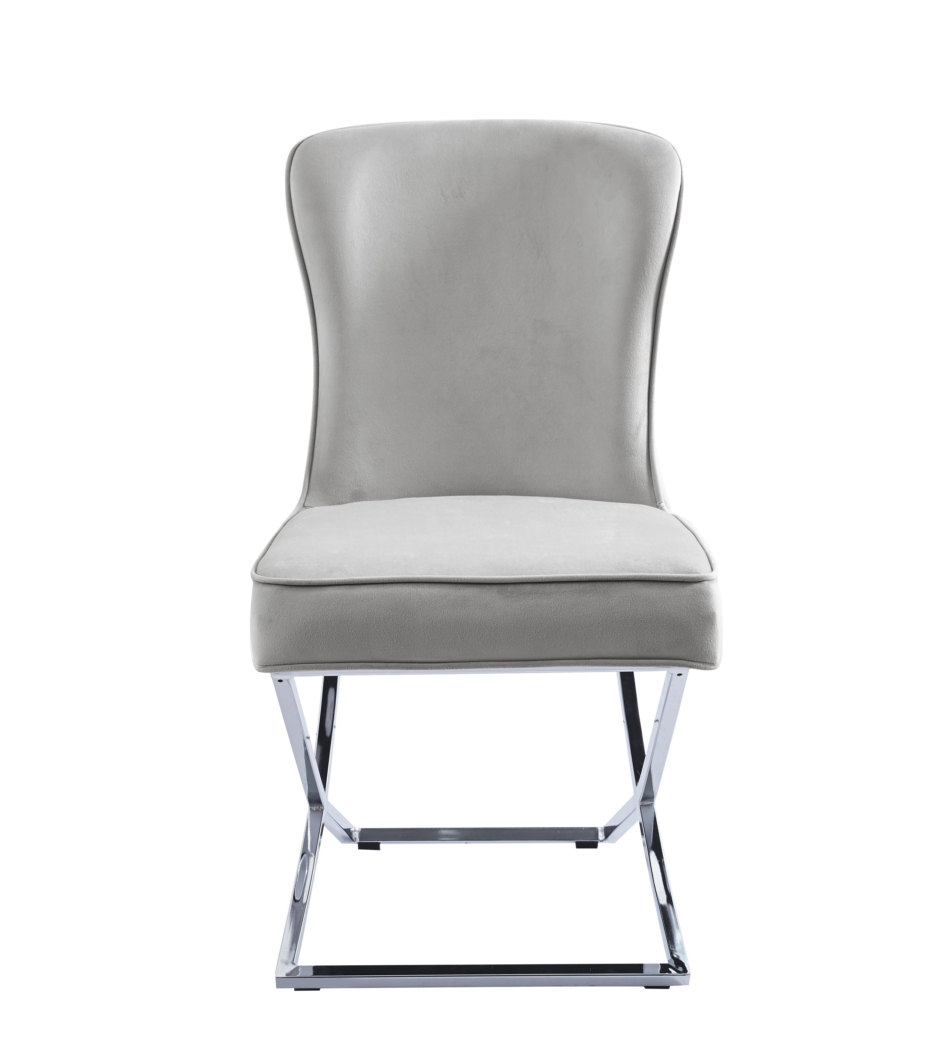 Lot 2 Chaises Salle à Manger Gabrielle Capitonnées Velours Gris Pieds Chrome 59x52x95cm