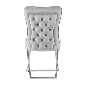 Lot 2 Chaises Salle à Manger Gabrielle Capitonnées Velours Gris Pieds Chrome 59x52x95cm