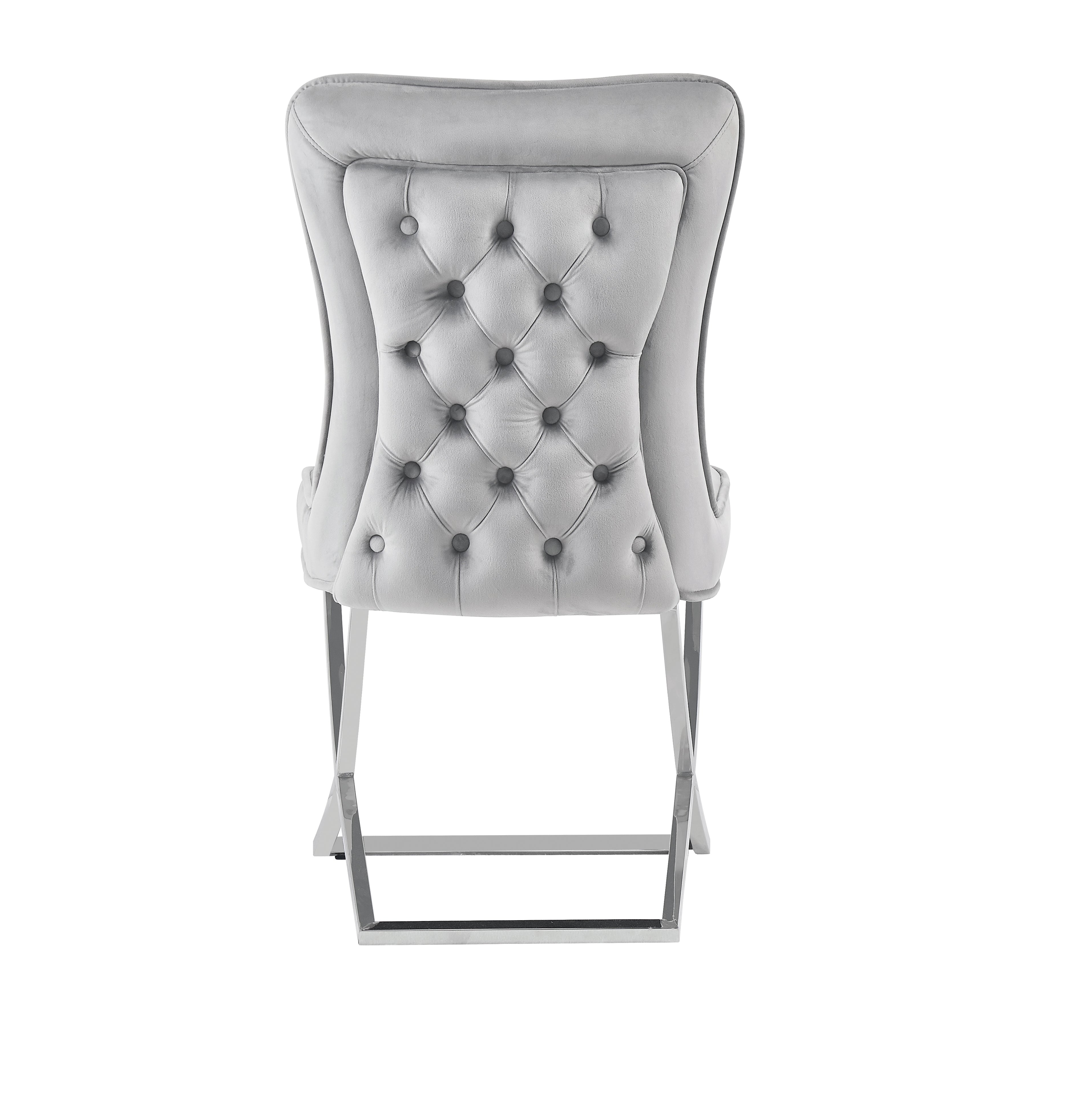 Lot 2 Chaises Salle à Manger Gabrielle Capitonnées Velours Gris Pieds Chrome 59x52x95cm