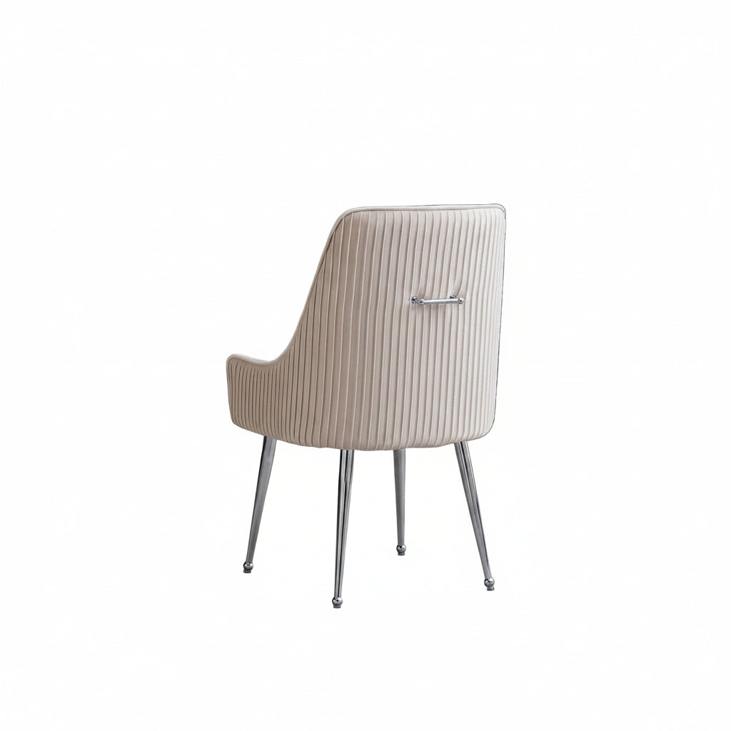 Chaise LUXURY Velours Pieds Chrome 52x65.5x93.5 cm #couleur_beige