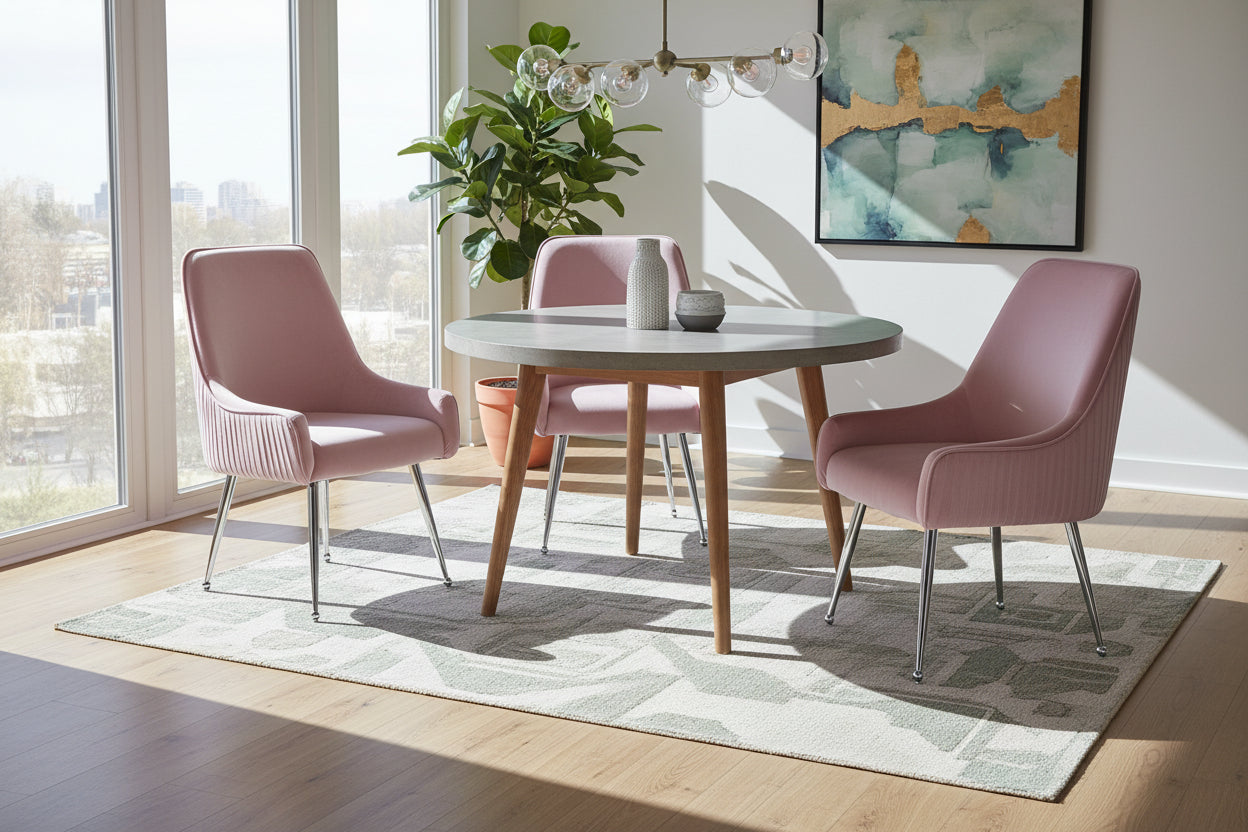 Lot 2 Chaises Salle à Manger Luxury Velours Rose Pieds Chrome 52x65,5x93,5cm