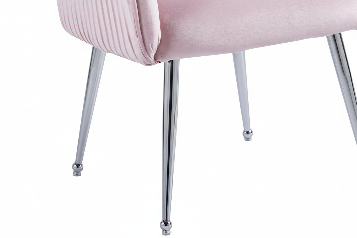 Lot 2 Chaises Salle à Manger Luxury Velours Rose Pieds Chrome 52x65,5x93,5cm