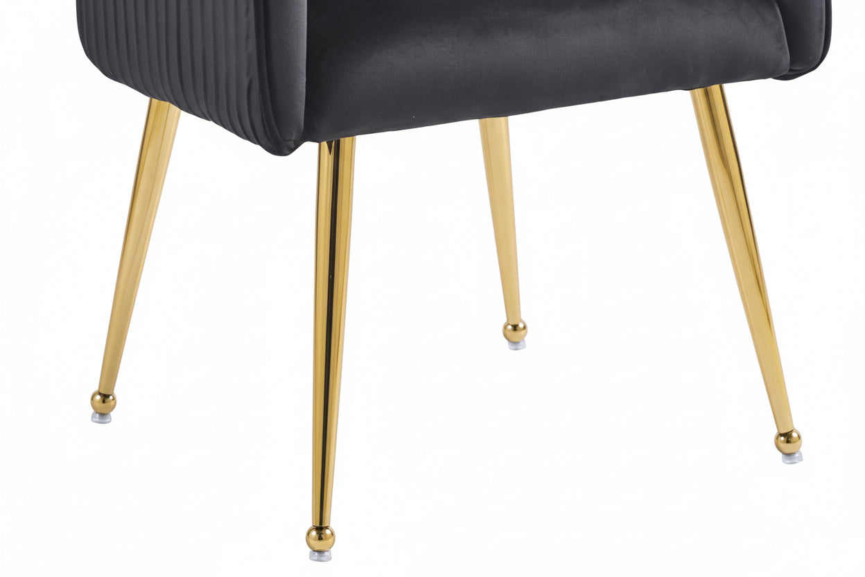 Lot 2 Chaises Salle à Manger Luxury Velours Noir Pieds Gold 56x58x93cm