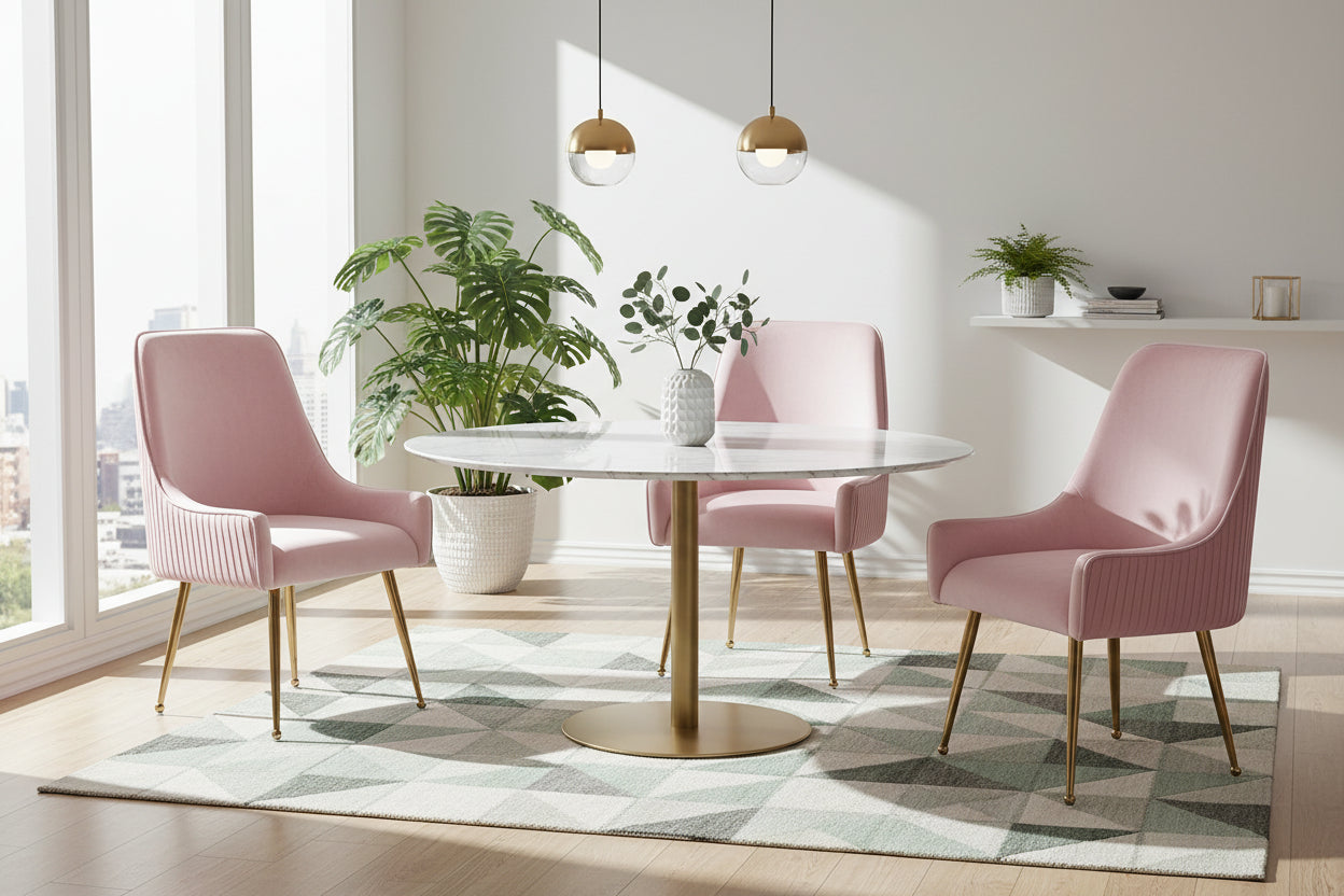 Lot 2 Chaises Salle à Manger Luxury Velours Rose Pieds Gold 56x58x93cm