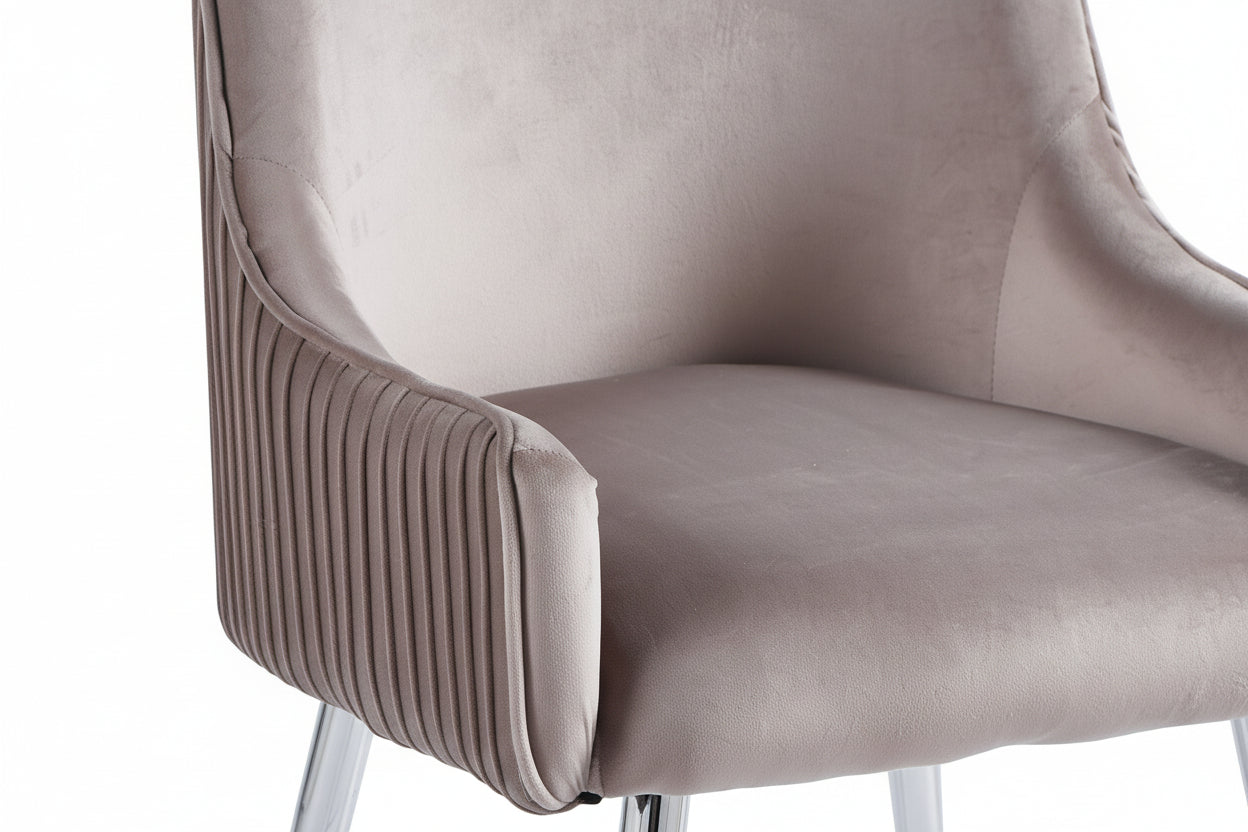 Lot 2 Chaises Salle à Manger Luxury Velours Moka Pieds Chrome 52x65,5x93,5cm