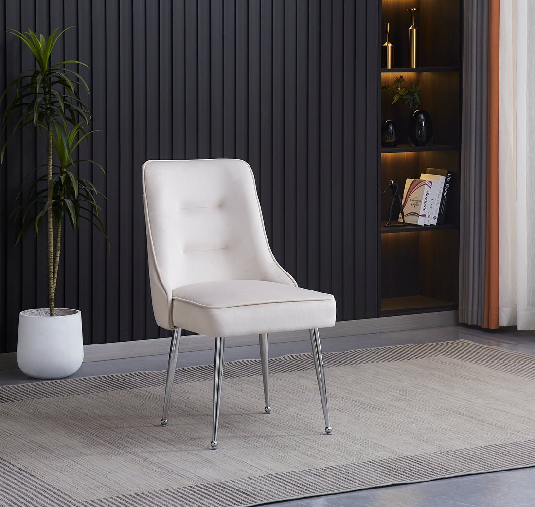 Lot de 2 chaises luxury ZIP en velours pieds chromés #couleur_beige