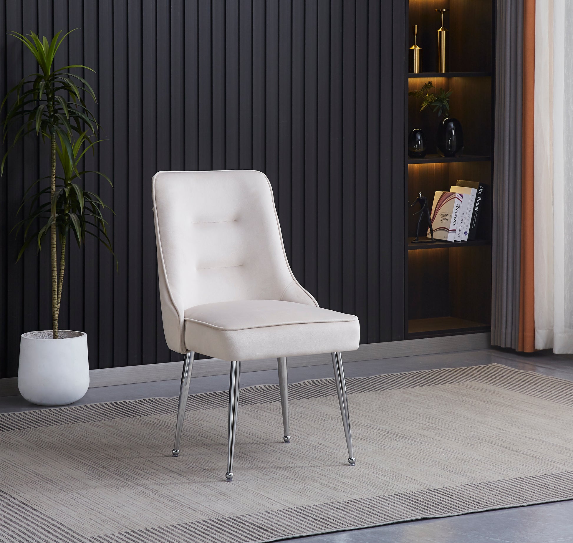 Lot de 2 chaises luxury ZIP en velours pieds chromés #couleur_beige