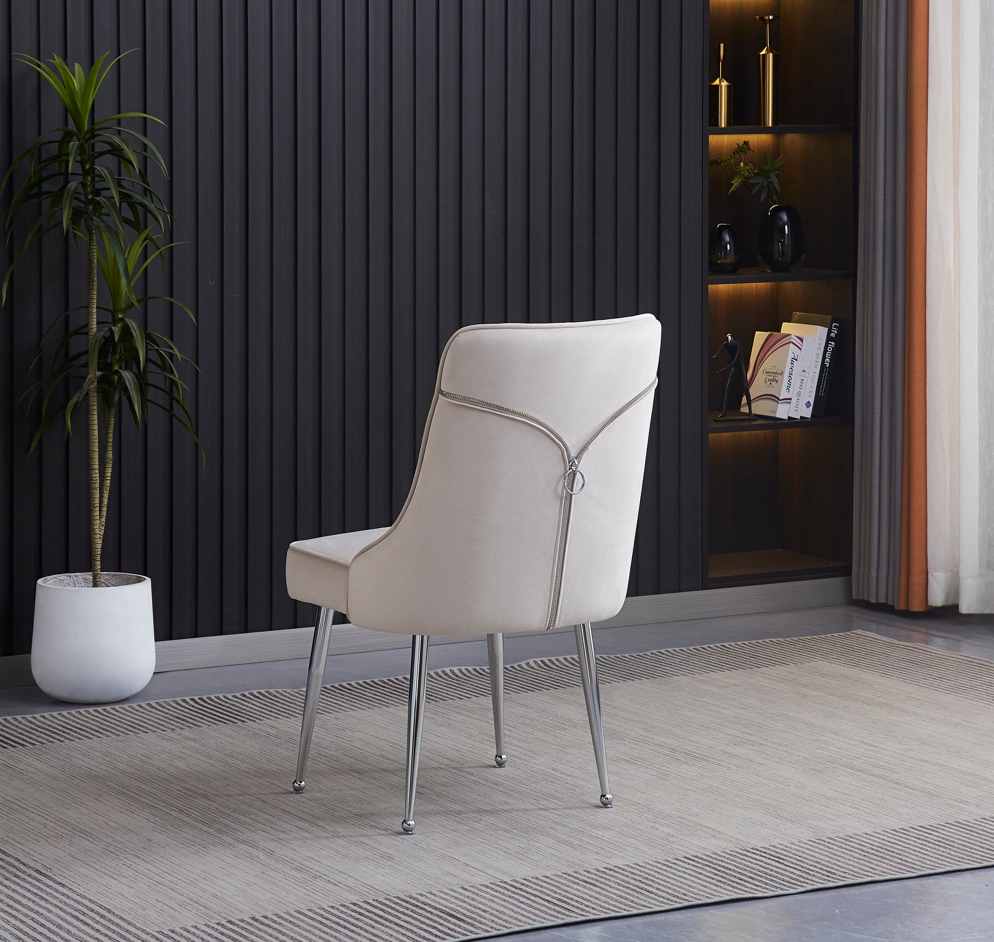 Lot de 2 chaises luxury ZIP en velours pieds chromés #couleur_beige