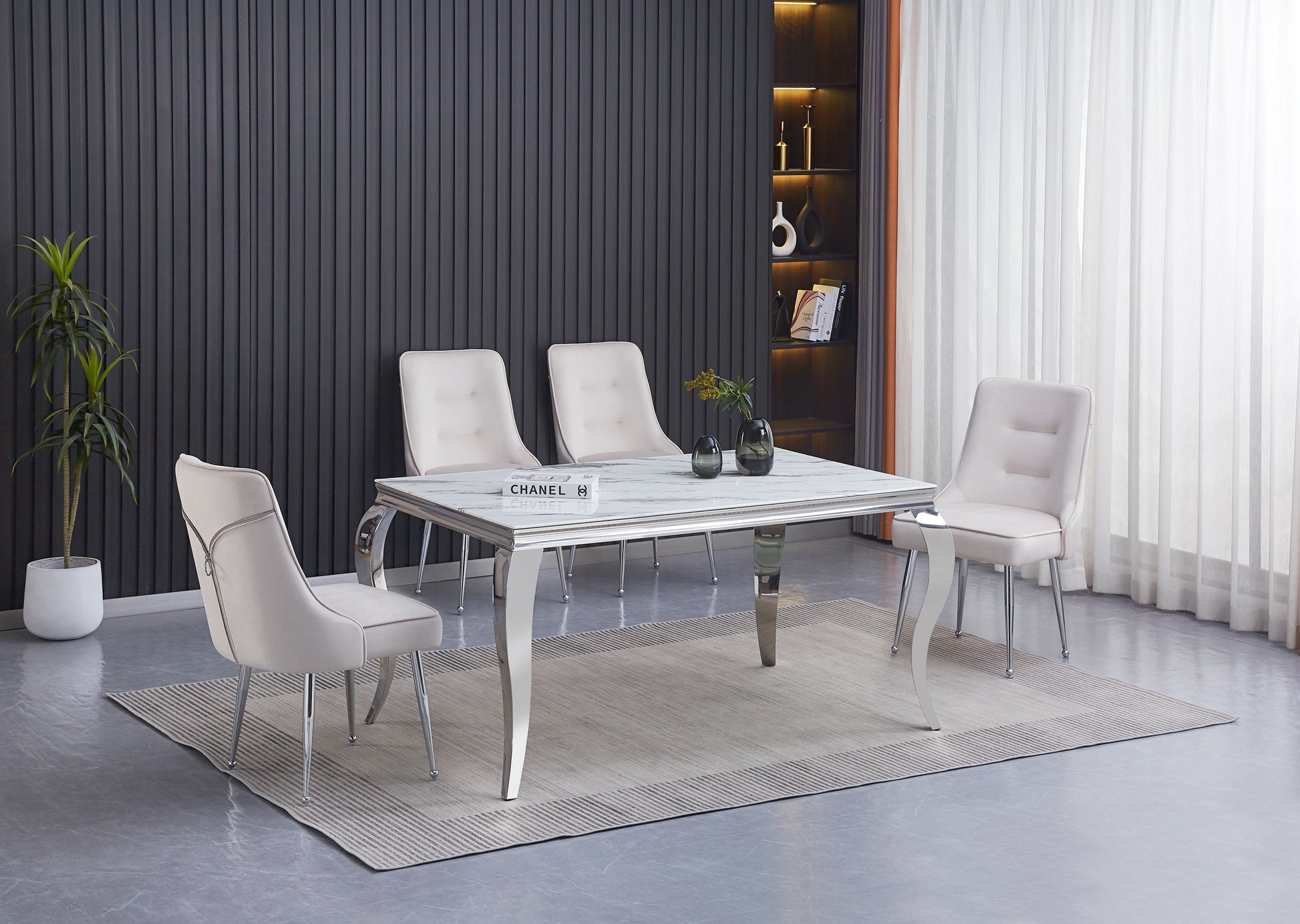 Lot de 2 chaises luxury ZIP en velours pieds chromés #couleur_beige