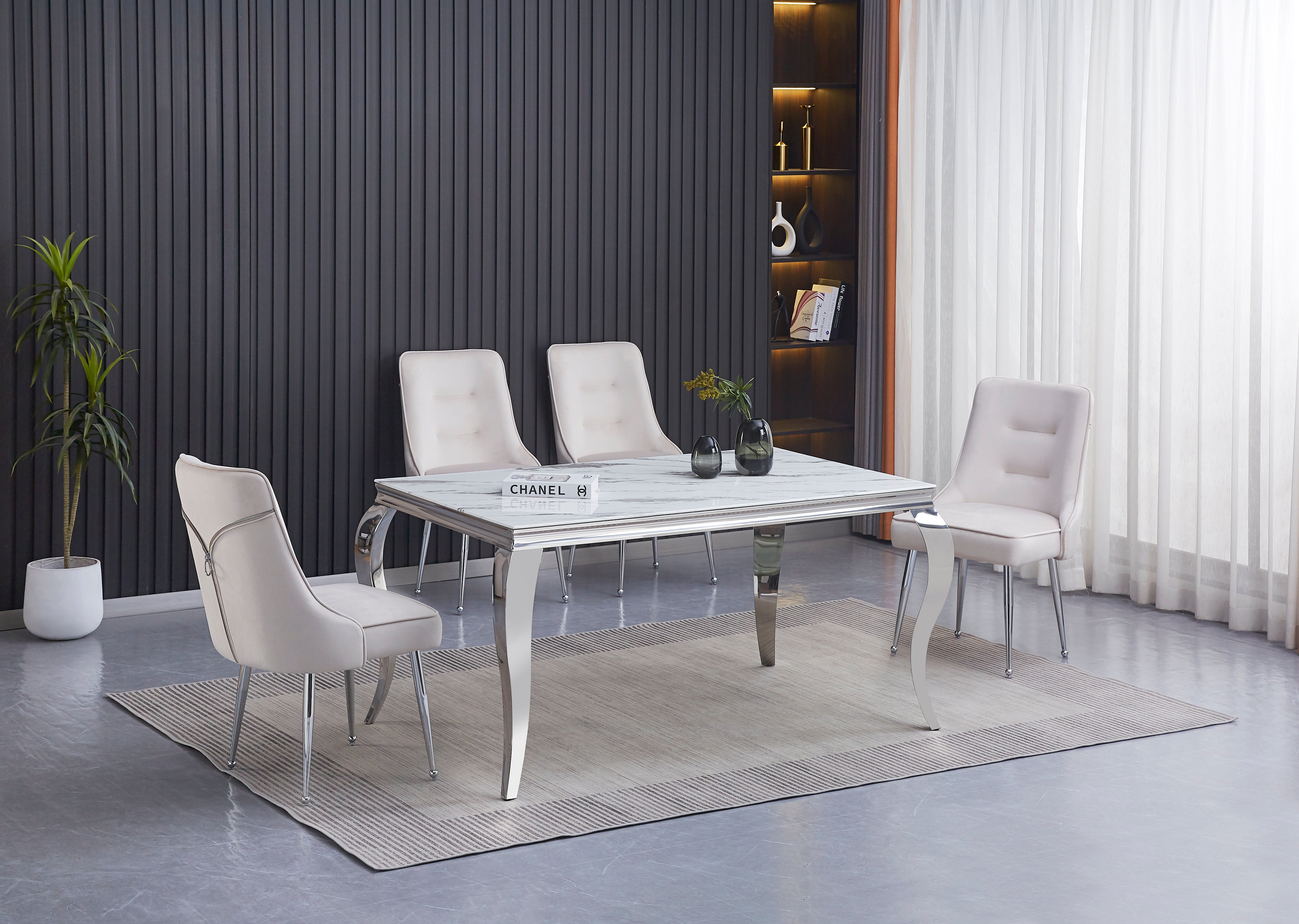 Lot de 2 chaises luxury ZIP en velours pieds chromés #couleur_beige