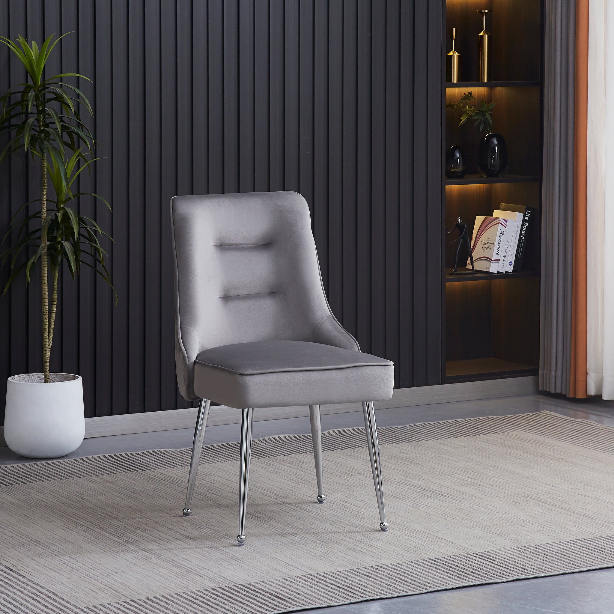 Lot de 2 chaises luxury ZIP en velours pieds chromés #couleur_gris