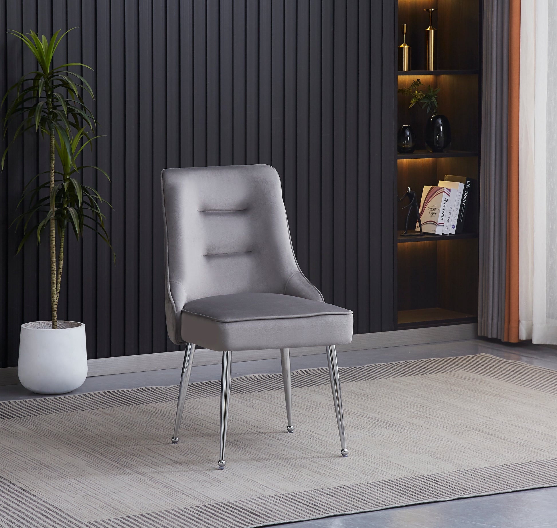 Lot de 2 chaises luxury ZIP en velours pieds chromés #couleur_gris