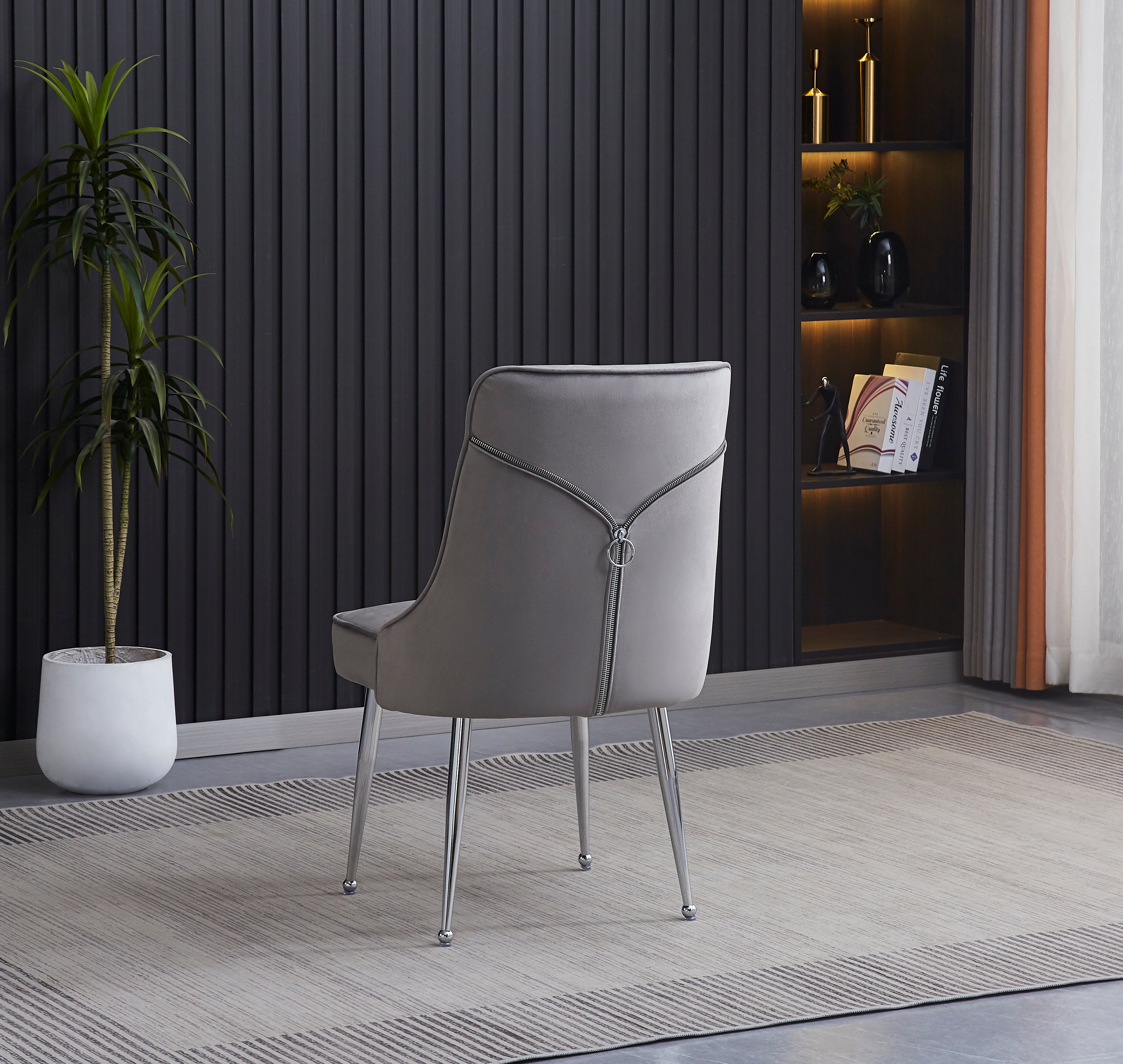 Lot de 2 chaises luxury ZIP en velours pieds chromés #couleur_gris