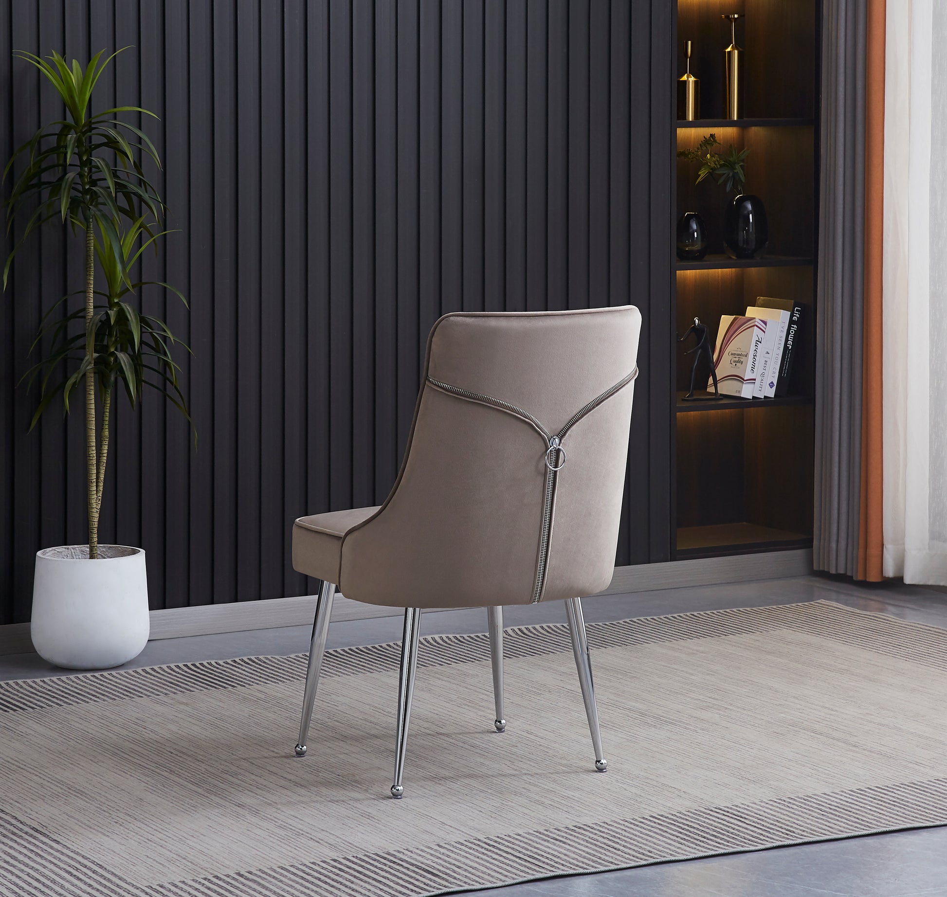 Lot de 2 chaises luxury ZIP en velours pieds chromés #couleur_moka