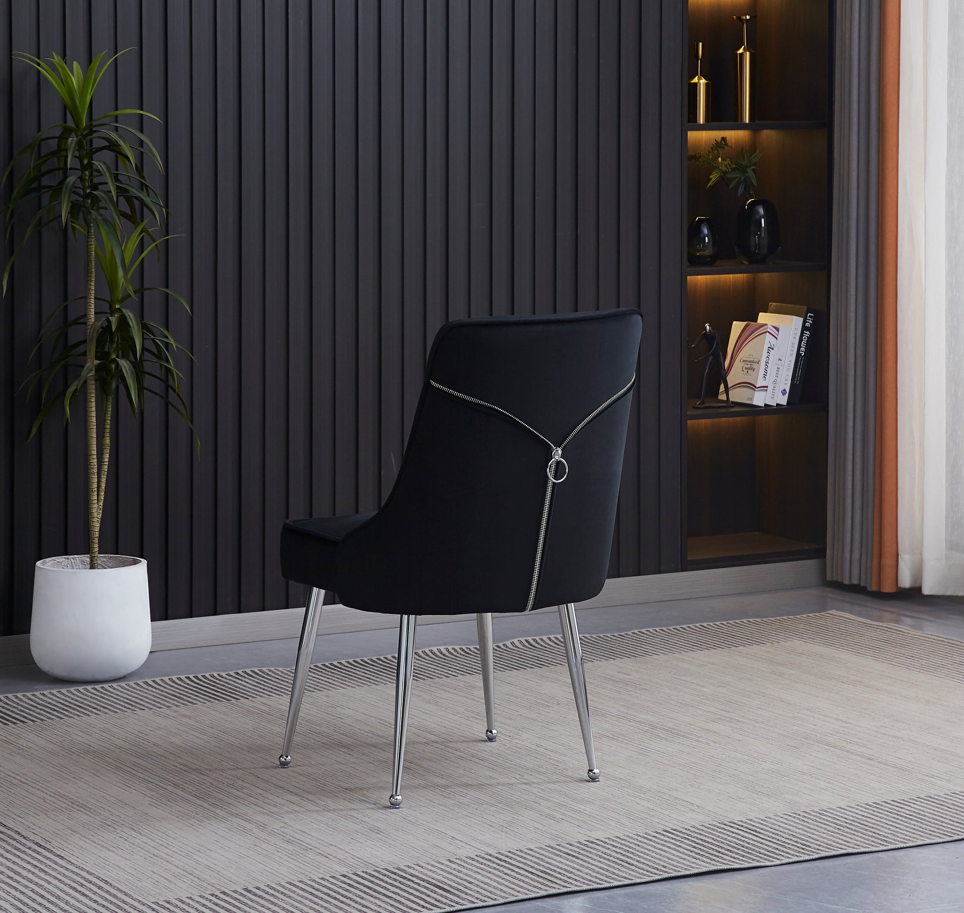 Lot de 2 chaises luxury ZIP en velours pieds chromés #couleur_noir