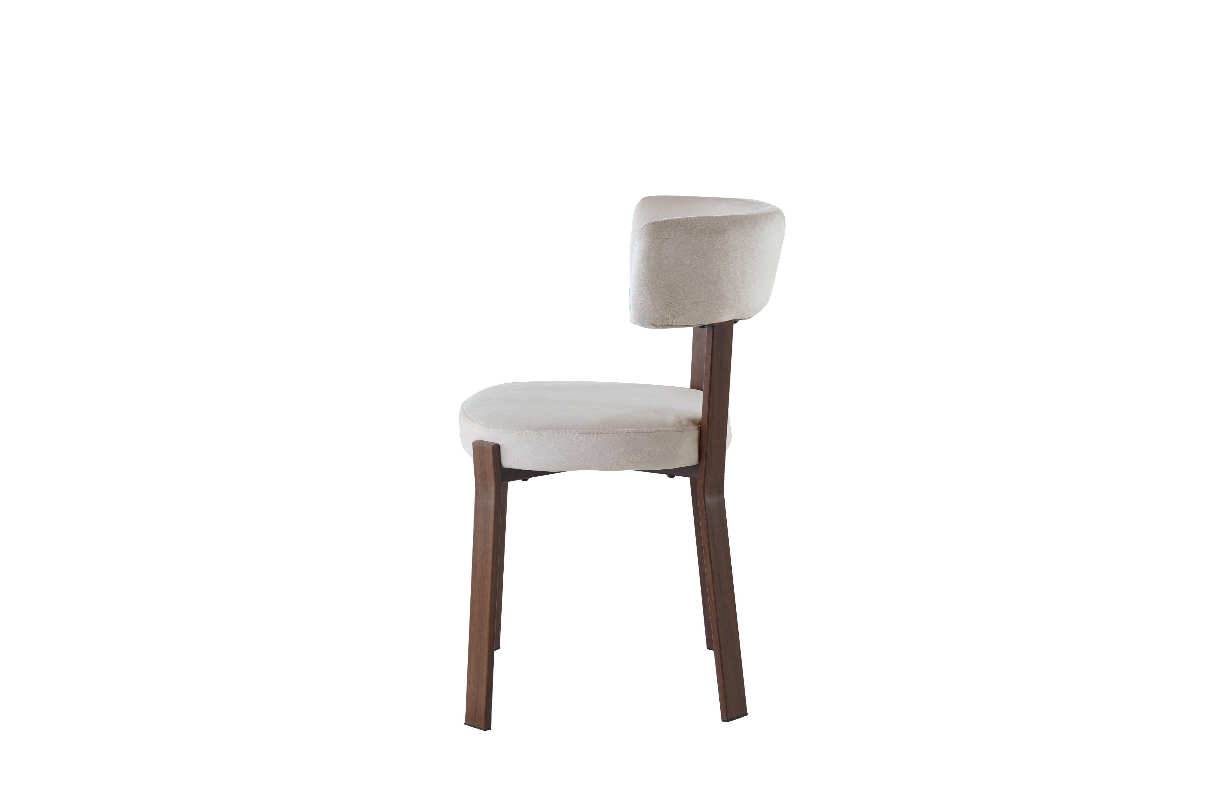 Lot de 4 chaises de salle à manger en velours beige pieds métal effet noyer  NORDIK
