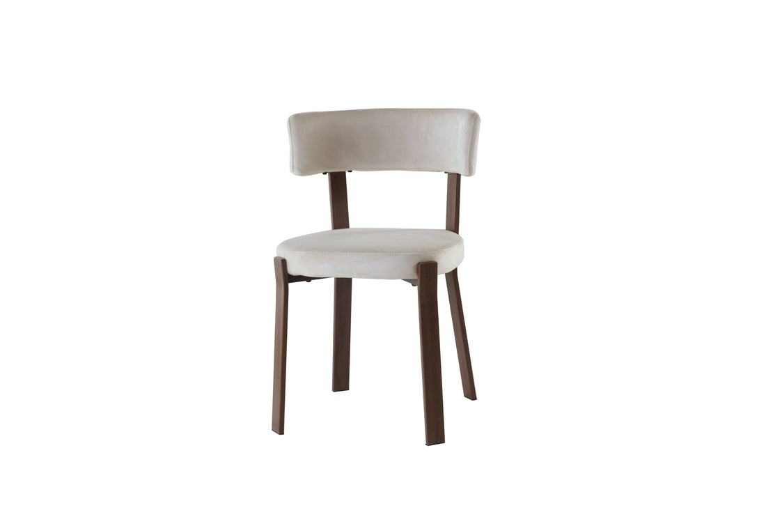 Lot de 4 chaises de salle à manger en velours beige pieds métal effet noyer  NORDIK