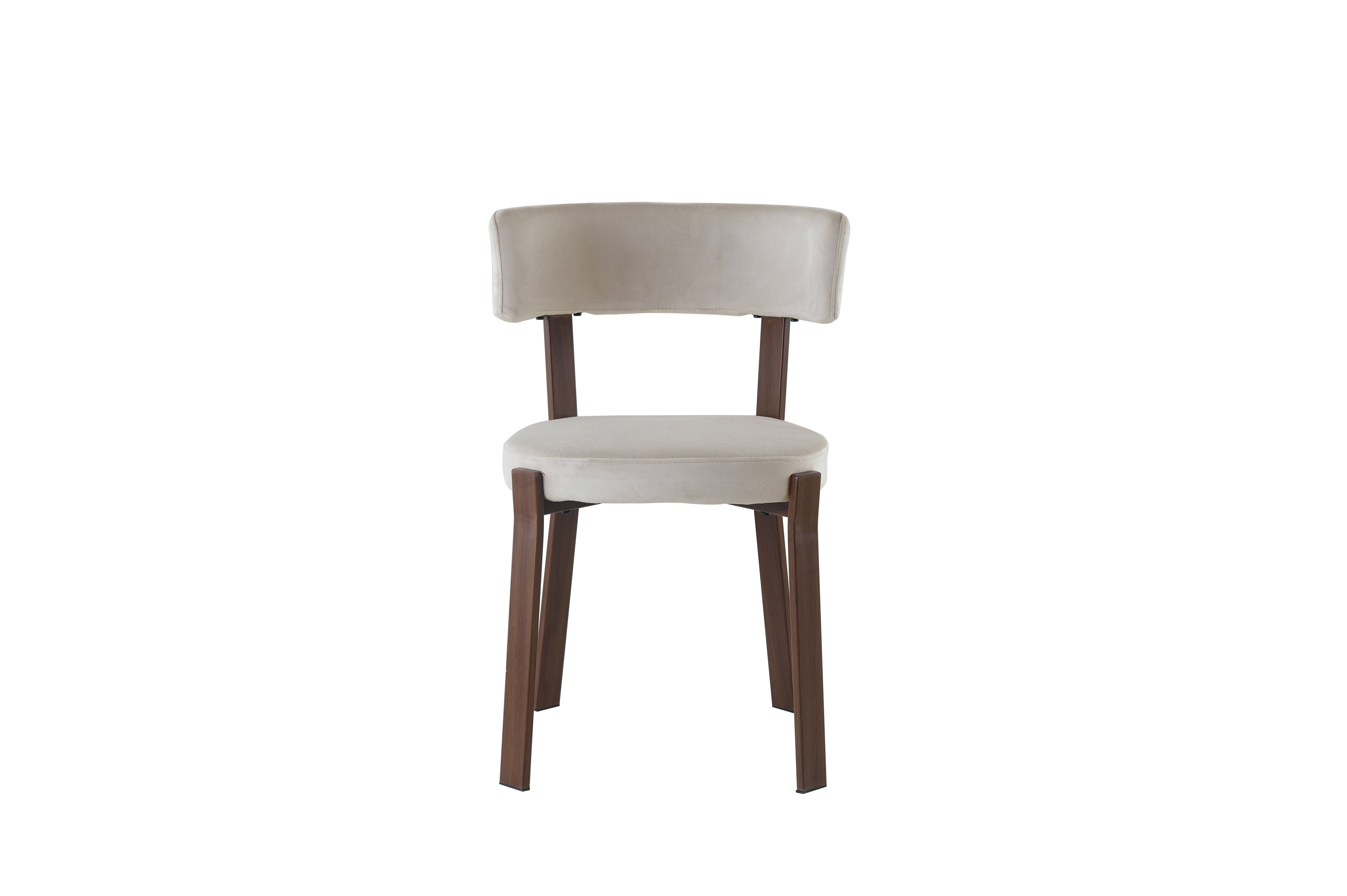 Lot de 4 chaises de salle à manger en velours beige pieds métal effet noyer  NORDIK