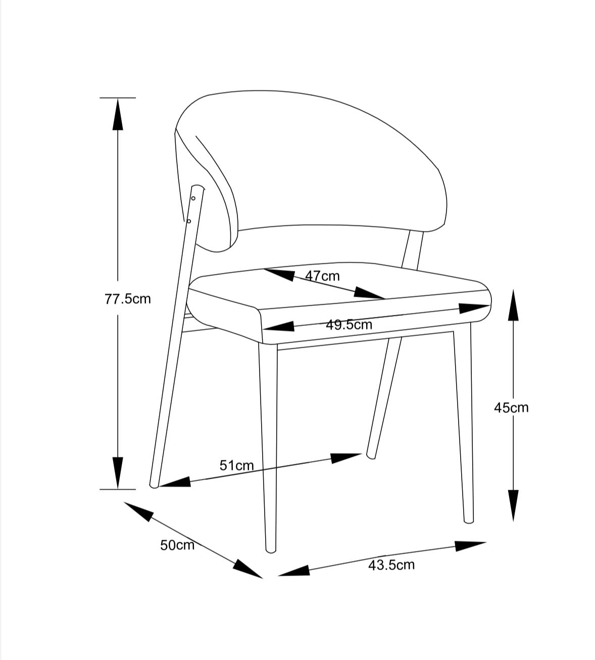 Lot de 4 chaises salle à manger velours beige pieds effet noyer métal LAMIA #dimensions