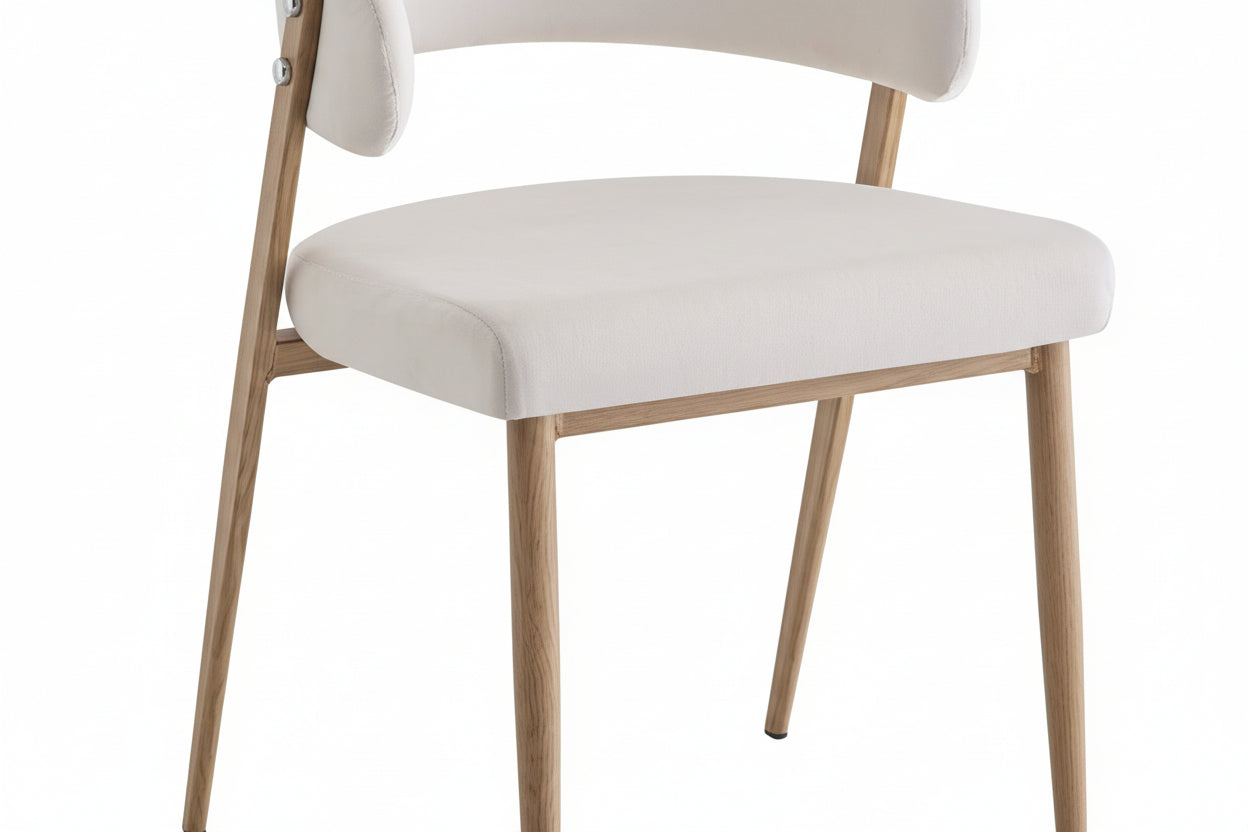 Lot 4 chaises salle à manger velours beige pieds effet bois LAMIA #couleur_beige