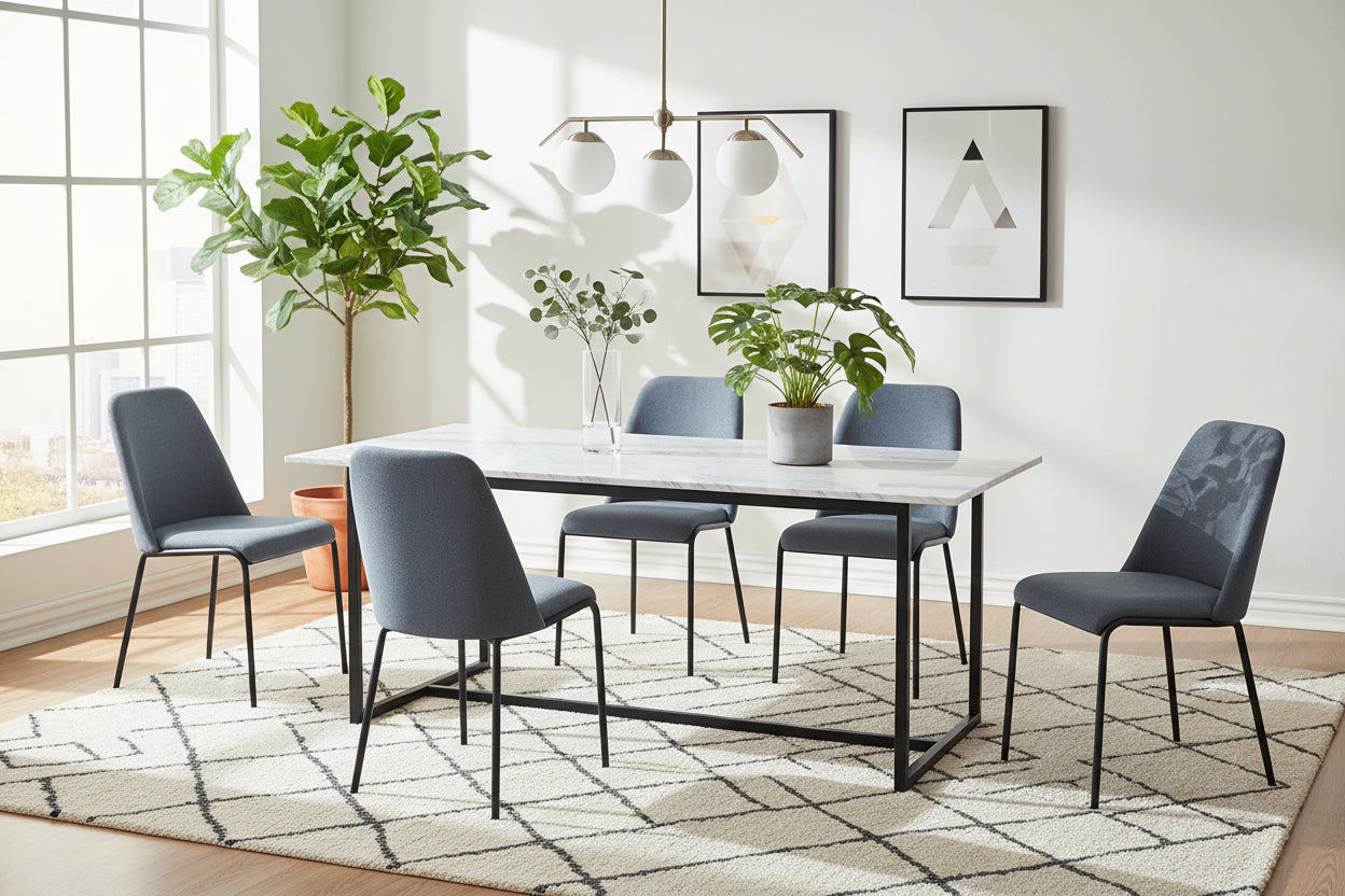 Lot 4 Chaises Salle à Manger Tissu Effet Lin Anthracite CALI