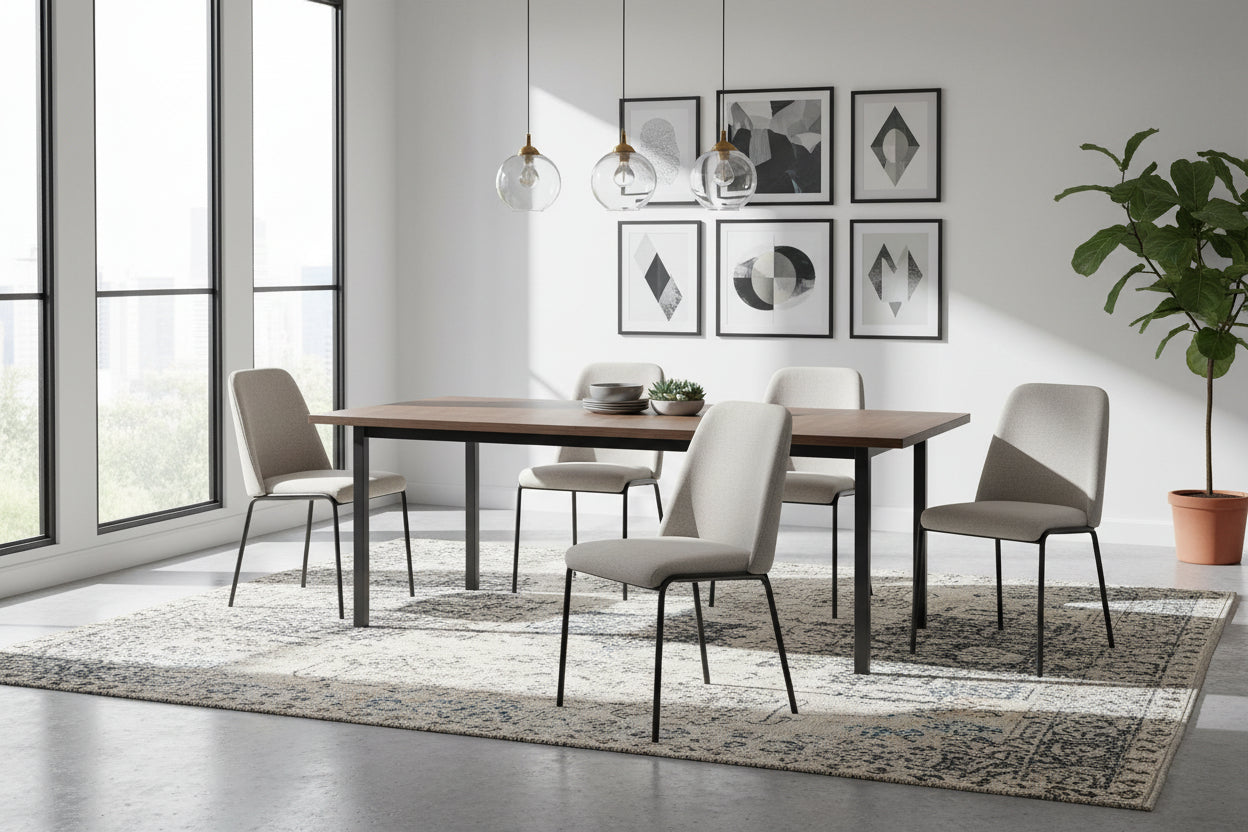 Lot 4 Chaises Salle à Manger Cali Tissu Effet Lin Beige Pieds Métal Noir 47x58,5x86,5cm