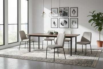 Lot 4 Chaises Salle à Manger Cali Tissu Effet Lin Beige Pieds Métal Noir 47x58,5x86,5cm