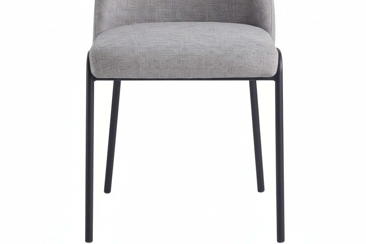 Lot 4 Chaises Salle à Manger Cali Tissu Effet Lin Gris Pieds Métal Noir 47x58,5x86,5cm