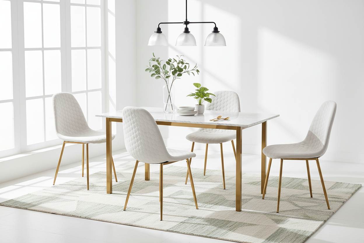 Lot 4 Chaises Salle à Manger Scandinaves Abeille Velours Beige Pieds Gold