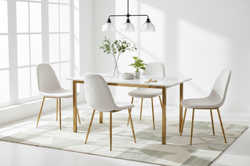 Lot 4 Chaises Salle à Manger Scandinaves Abeille Velours Beige Pieds Gold